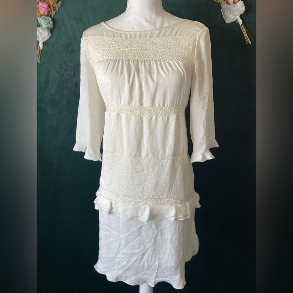 Who What Wear Cream Long Sleeve Dress